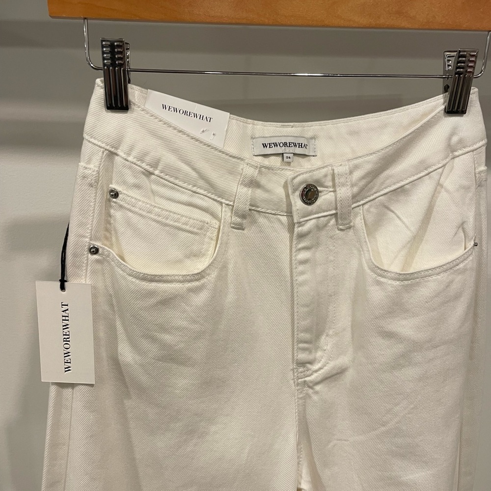 WEWOREWHAT WIDE LEG DISTRESSED JEANS WHITE - Picture 4 of 4